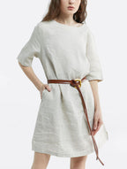 100% Linen Seam Detail Midi Dress