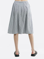 100% Linen Striped A-line Midi Skirt
