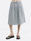 100% Linen Striped A-line Midi Skirt