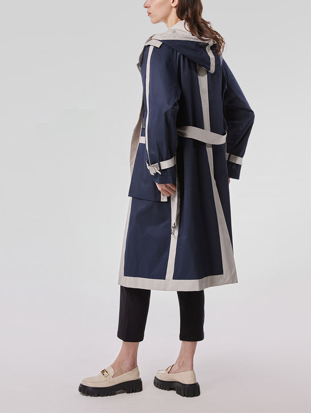 Color-block Trench Coat with Hood