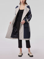 Color-block Trench Coat with Hood