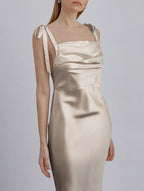 Cowl Neck Adjustable Straps Silk Dress