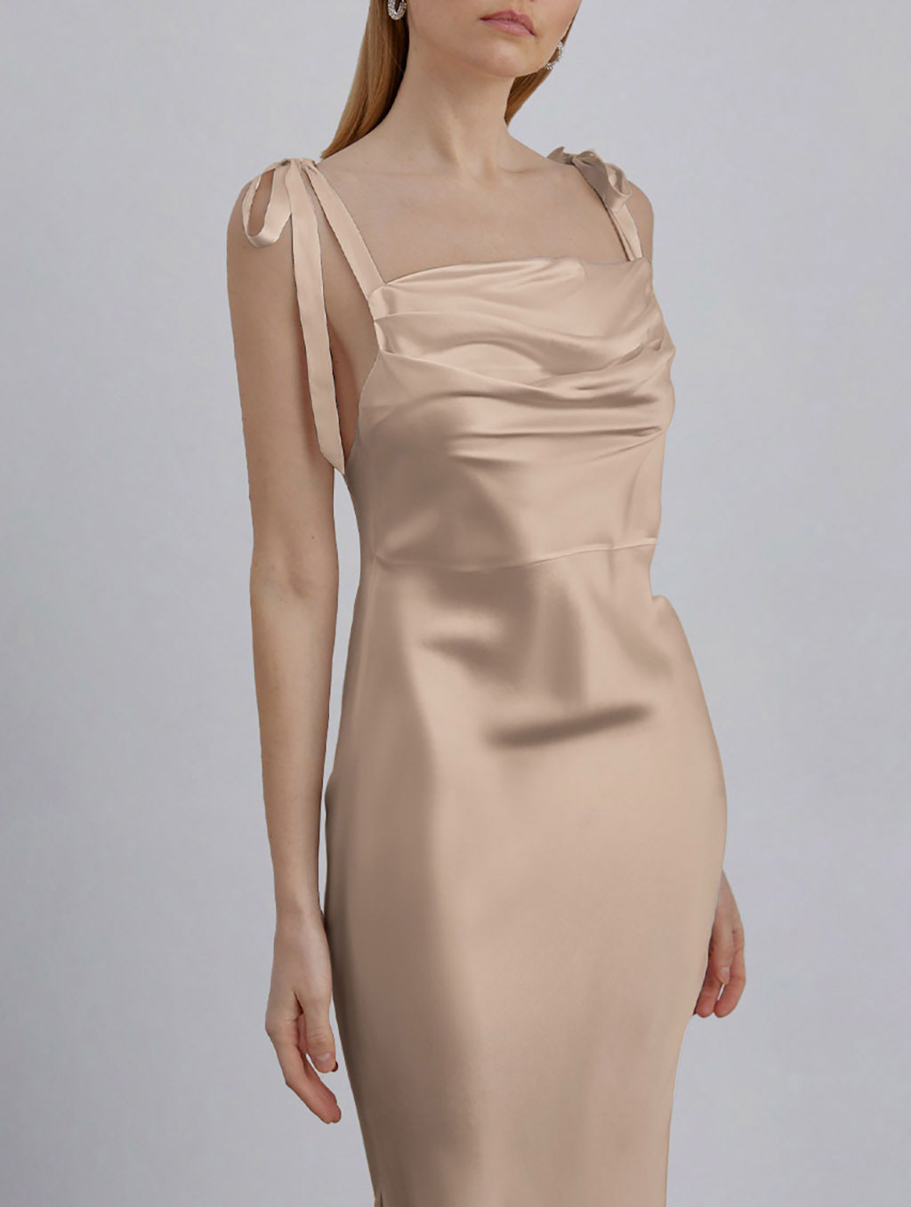 Cowl Neck Adjustable Straps Silk Dress