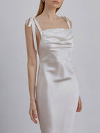 Cowl Neck Adjustable Straps Silk Dress