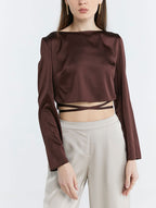 Cropped Back Tie Top In Deep V-Back