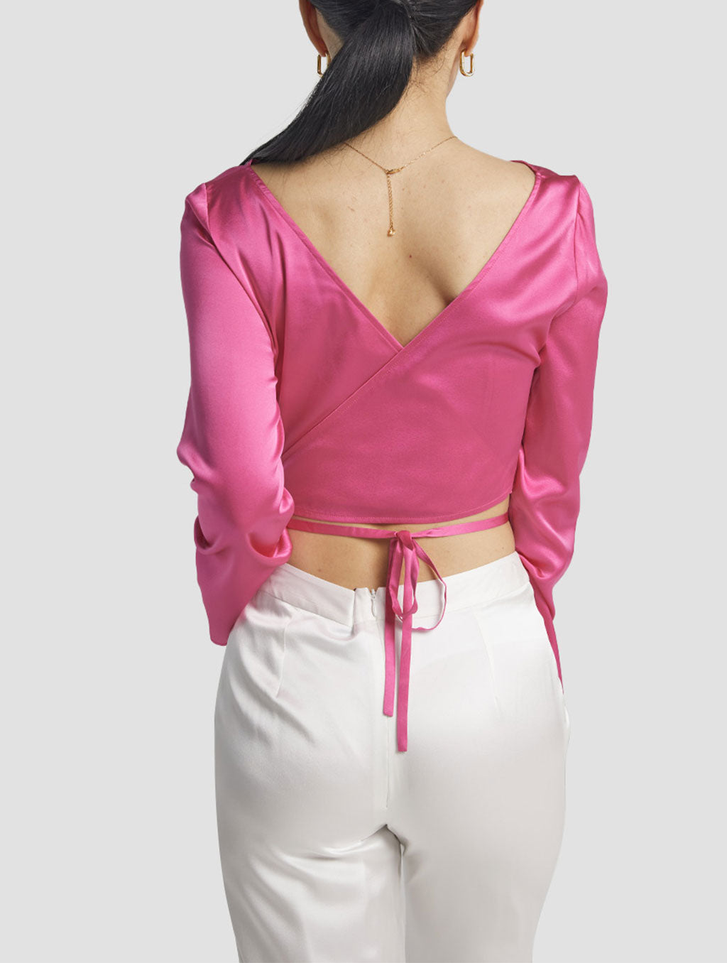 Cropped Back Tie Top In Deep V-Back