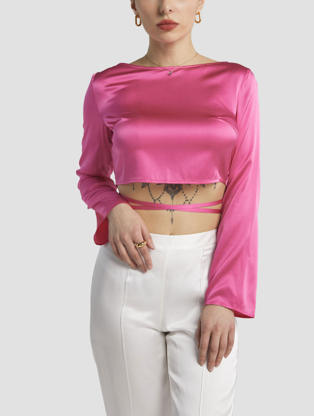 Cropped Back Tie Top In Deep V-Back