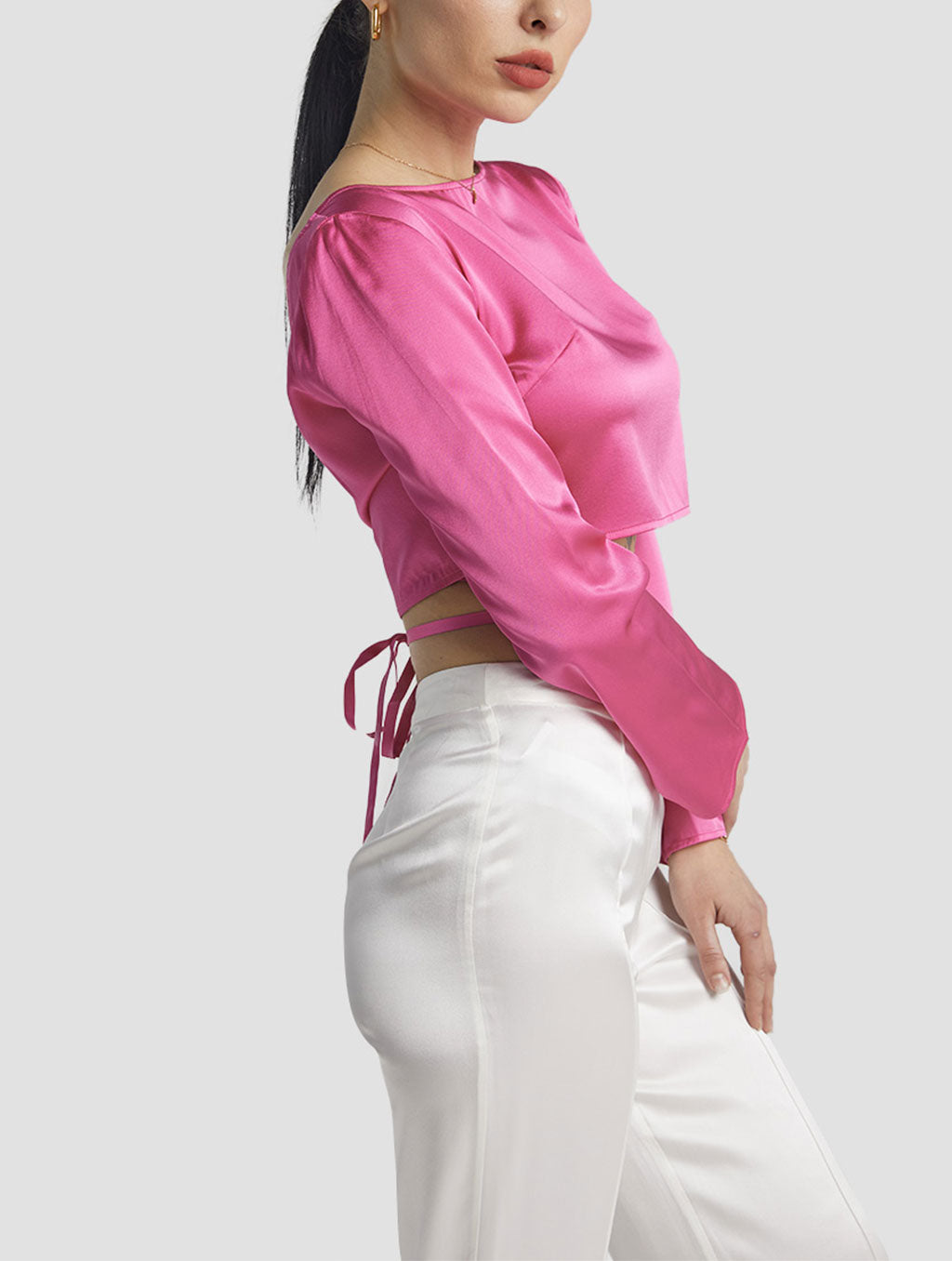 Cropped Back Tie Top In Deep V-Back