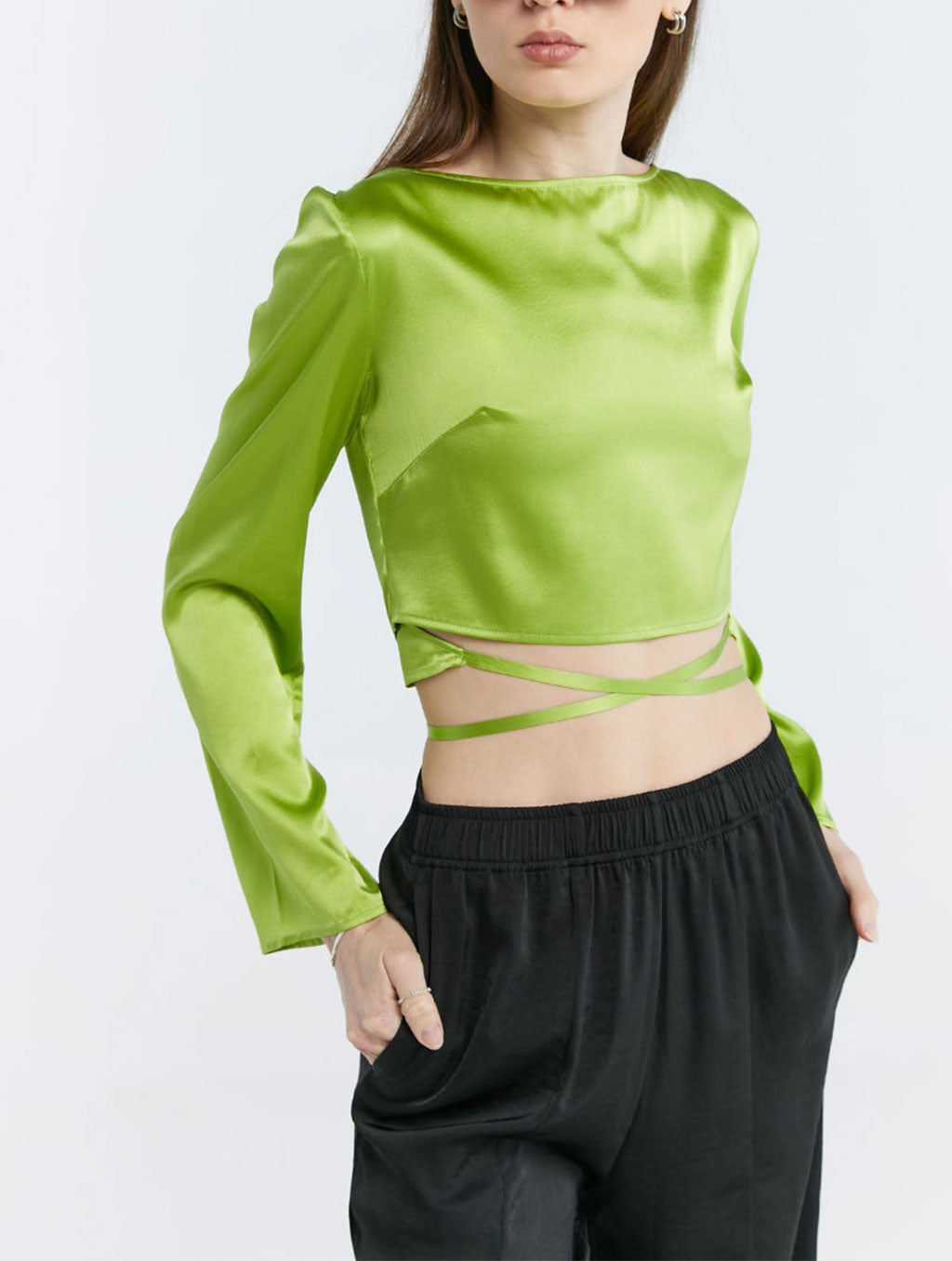 Cropped Back Tie Top In Deep V-Back
