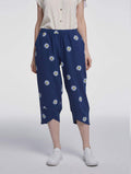 Cotton Linen Vintage Daisy Print Cropped Pants