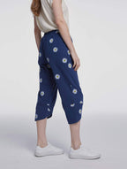 Cotton Linen Vintage Daisy Print Cropped Pants