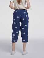 Cotton Linen Vintage Daisy Print Cropped Pants