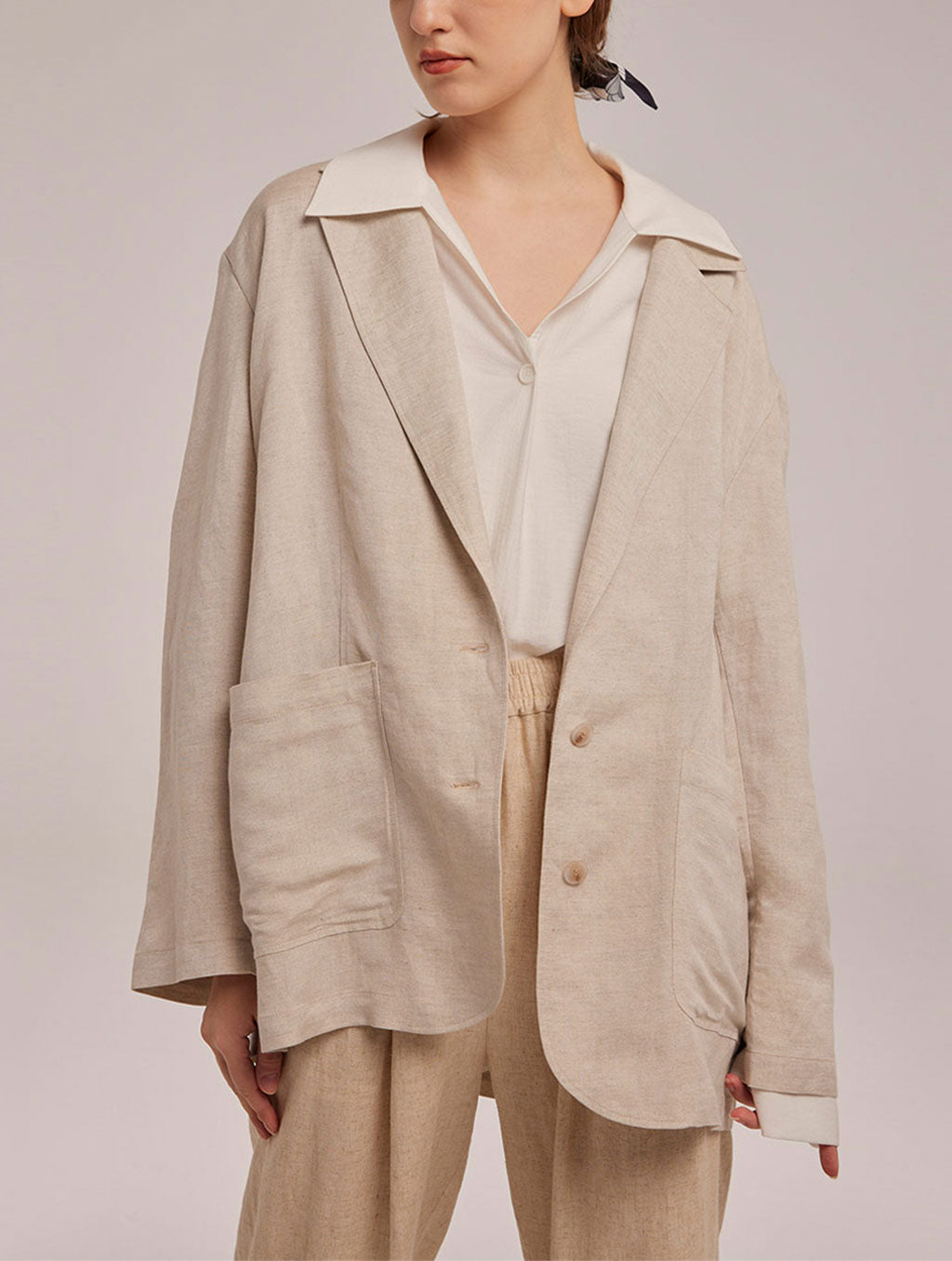 Notched Lapel Linen Blazer