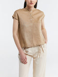 Solid Linen Crewneck Sleeveless Shirt