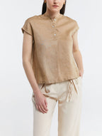 Solid Linen Crewneck Sleeveless Shirt