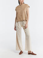 Solid Linen Crewneck Sleeveless Shirt